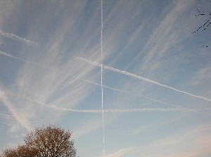 Cirrus clouds with contrails