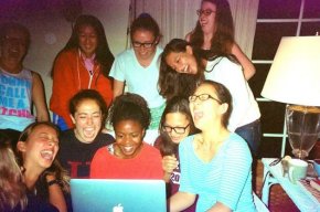 Laughing, again with my a cappella group, over a HILARIOUS YouTube video