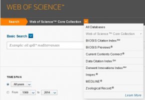Screencap of Web of Science Databases
