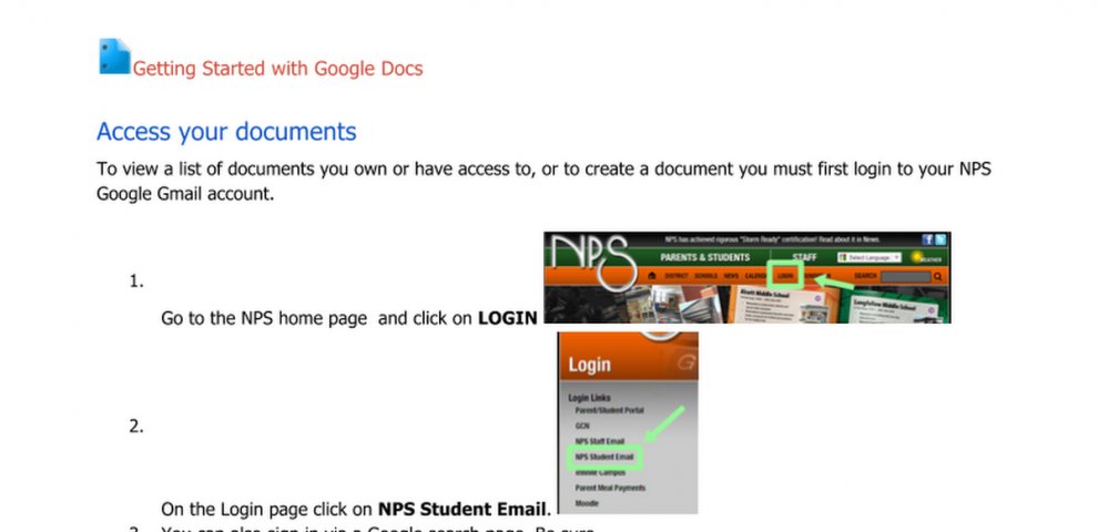 Google Docs Login page for students